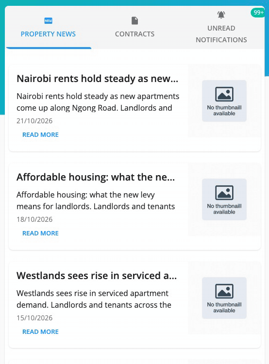 Clicking between the Property News, Contracts and Unread Notifications tabs