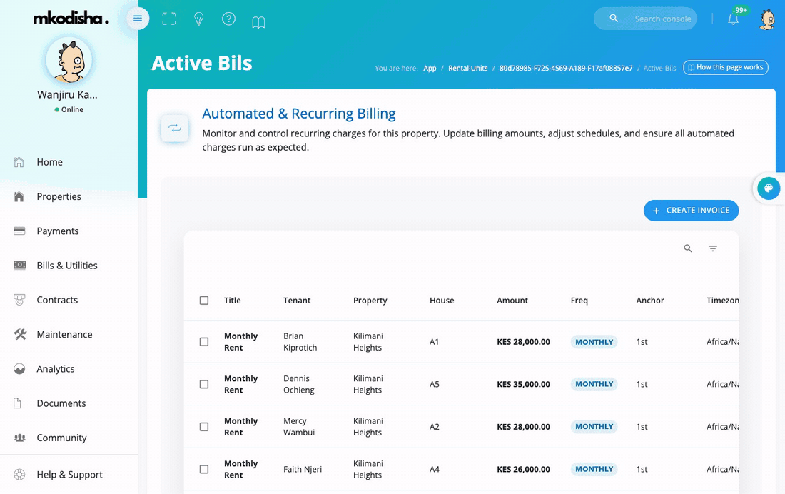 Active Bills: automatic invoices, and creating a new recurring charge